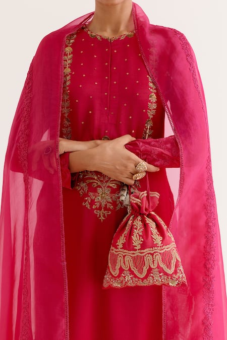 Buy Devnaagri Pink Organza, Satin Embroidery, Gul Dori And Kurta & Dhoti Pant Set Buy_Devnaagri_Pink Organza, Satin Embroidery, Gul Dori And Kurta & Dhoti Pant Set