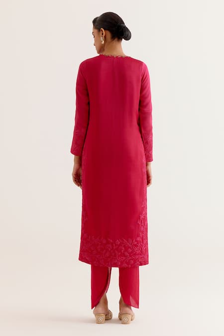 Shop Devnaagri Pink Organza, Satin Embroidery, Gul Dori And Kurta & Dhoti Pant Set at Aza Fashions Shop_Devnaagri_Pink Organza, Satin Embroidery, Gul Dori And Kurta & Dhoti Pant Set _at_Aza_Fashions