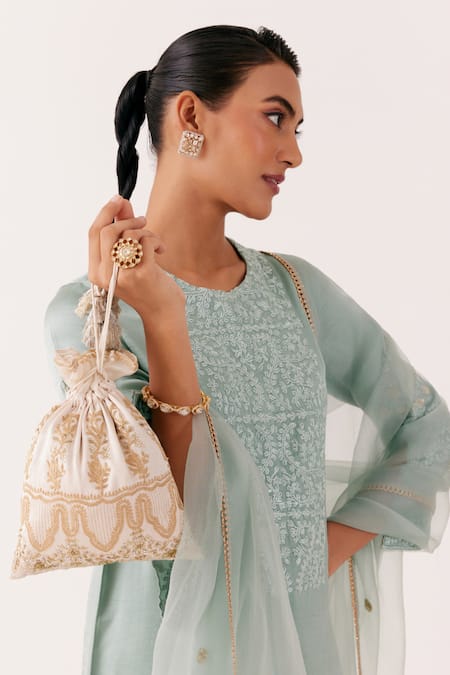 Devnaagri Blue Organza, Satin Sequins, Embroidery Round Flora Dori And Kurta Set at Aza Fashions Devnaagri_Blue Organza, Satin Sequins, Embroidery Round Flora Dori And Kurta Set _at_Aza_Fashions