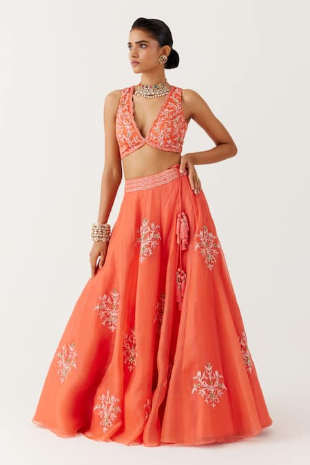 Devnaagri Damask Bloom Dori & Sequin Embroidered Lehenga Set 