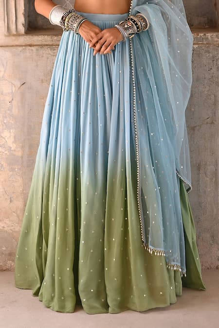 Chamee And Palak Green Silk, Net, Georgette Embroidery, Monet Resham And Zardosi Lehenga Set Online at Aza Fashions Chamee And Palak_Green Silk, Net, Georgette Embroidery, Monet Resham And Zardosi Lehenga Set _Online_at_Aza_Fashions
