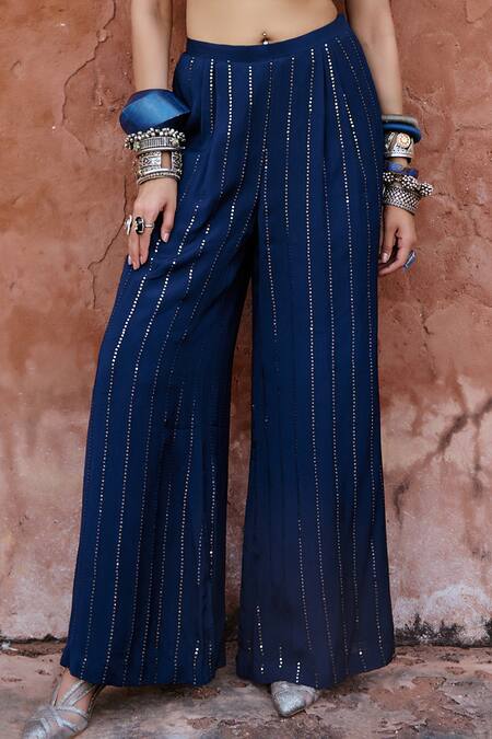 Shop Chamee And Palak Blue Georgette, Silk Sequins, Beads Savli High Low Embroidered Jacket Pant Set Online at Aza Fashions Shop_Chamee And Palak_Blue Georgette, Silk Sequins, Beads Savli High Low Embroidered Jacket Pant Set _Online_at_Aza_Fashions