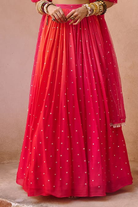 Buy_Chamee And Palak_Pink Silk, Net, Georgette Embroidery, Zari, Sequins Aries Ombre Lehenga Set _Online_at_Aza_Fashions