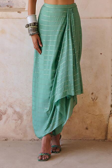 Shop Chamee And Palak Green Silk, Georgette Beads, Zari, Embroidery Tessa Cape Draped Skirt Set Online at Aza Fashions Shop_Chamee And Palak_Green Silk, Georgette Beads, Zari, Embroidery Tessa Cape Draped Skirt Set _Online_at_Aza_Fashions