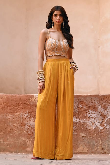 Buy Chamee And Palak Yellow Silk, Georgette Pearls, Beads Glass And Zardosi Embroidered Cape Pant Set Online at Aza Fashions Buy_Chamee And Palak_Yellow Silk, Georgette Pearls, Beads Glass And Zardosi Embroidered Cape Pant Set _Online_at_Aza_Fashions