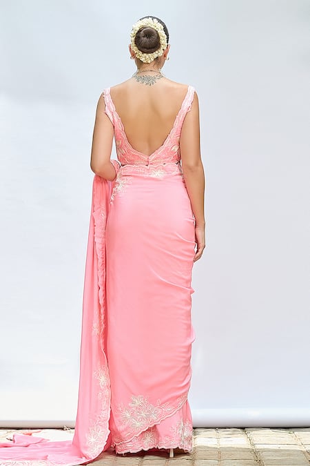 Priyanka Jain Floral Embroidered Pre-Draped Saree With Blouse 