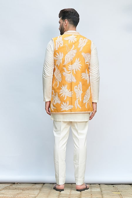 Priyanka Jain Aari Embroidered Mustard Bundi & Kurta Set 