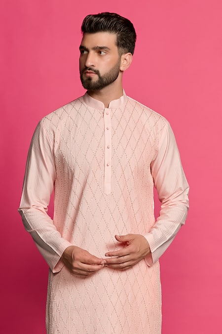 Priyanka Jain_Pink Cotton, Silk Gota Patti Pintuck Embroidered Kurta Set _Online_at_Aza_Fashions