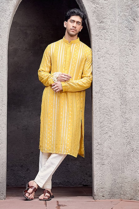 Priyanka Jain Yellow Georgette Embroidery Zari Work Kurta Set 