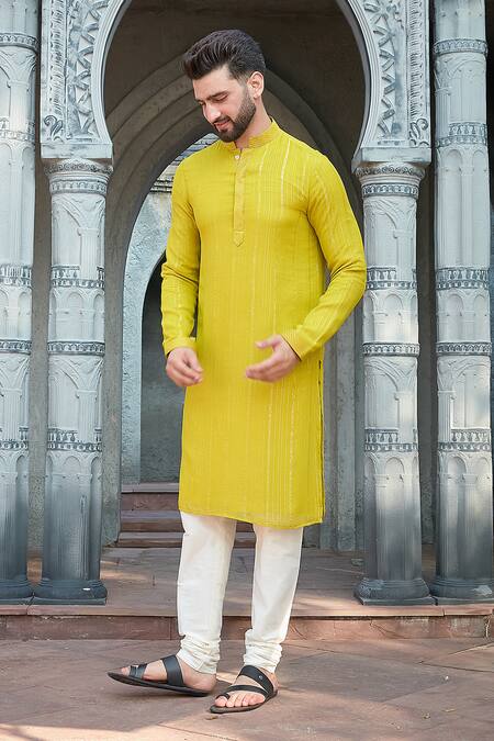 Shop_Priyanka Jain_Green Georgette, Cotton Zari Work Kurta And Churidar Set _Online_at_Aza_Fashions