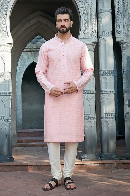 Priyanka Jain Pink Cotton, Silk Embroidered Kurta Set Online at Aza Fashions Priyanka Jain_Pink Cotton, Silk Embroidered Kurta Set _Online_at_Aza_Fashions