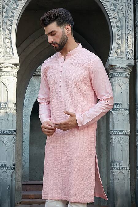 Buy Priyanka Jain Pink Cotton, Silk Embroidered Kurta Set Online at Aza Fashions Buy_Priyanka Jain_Pink Cotton, Silk Embroidered Kurta Set _Online_at_Aza_Fashions
