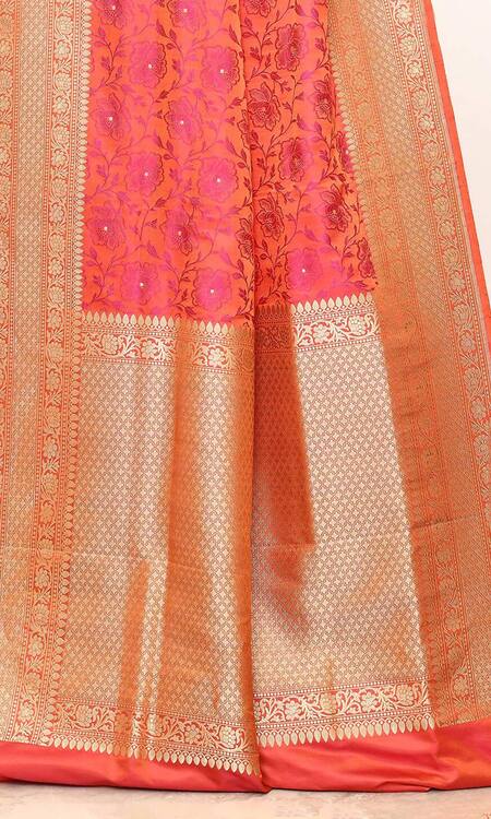 Shop Naaritva India Orange Kota Doria Gul Kadhua Jaal Woven Banarasi Saree With Running Blouse Online at Aza Fashions Shop_Naaritva India_Orange Kota Doria Gul Kadhua Jaal Woven Banarasi Saree With Running Blouse _Online_at_Aza_Fashions