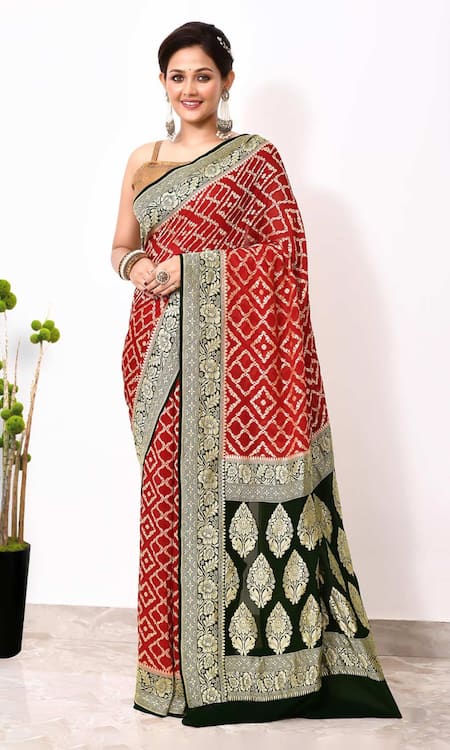 Naaritva India Phool Mahal Jaal Woven Saree With Running Blouse 