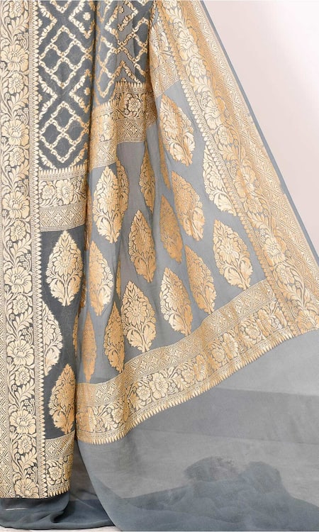 Buy Naaritva India Gray Chiffon Florin Mahal Jaal Woven Banarasi Saree With Running Blouse Online at Aza Fashions Buy_Naaritva India_Gray Chiffon Florin Mahal Jaal Woven Banarasi Saree With Running Blouse _Online_at_Aza_Fashions