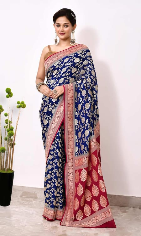 Naaritva India Phool Jaal Woven Saree With Running Blouse 