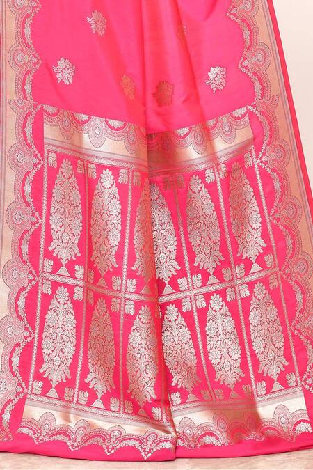 Shop_Naaritva India_Pink Silk Embroidery Fleur Guccha Woven Banarasi Saree With Running Blouse _Online_at_Aza_Fashions