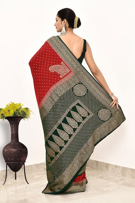 Naaritva India Handloom Cotton Zari Woven Banarasi Saree With Running Blouse 