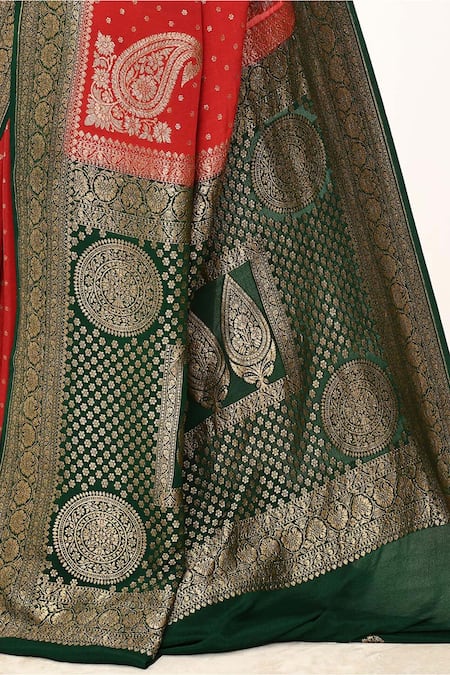 Buy Naaritva India Red Handloom Cotton Zari Woven Banarasi Saree With Running Blouse Online at Aza Fashions Buy_Naaritva India_Red Handloom Cotton Zari Woven Banarasi Saree With Running Blouse _Online_at_Aza_Fashions