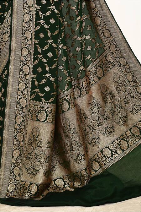 Buy_Naaritva India_Green Handloom Cotton Zari Mughal Woven Banarasi Saree With Running Blouse _Online_at_Aza_Fashions