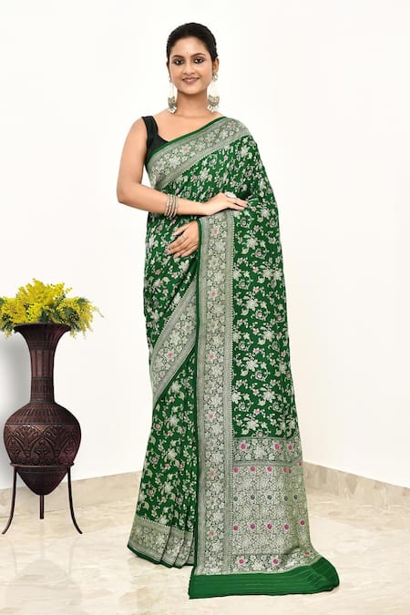 Naaritva India Floral Jaal Zari Woven Saree With Running Blouse Piece 