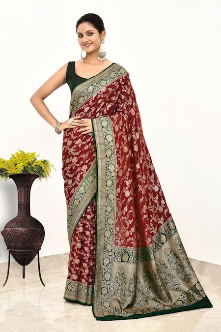 Naaritva India Zari Woven Mughal Saree With Running Blouse Piece 