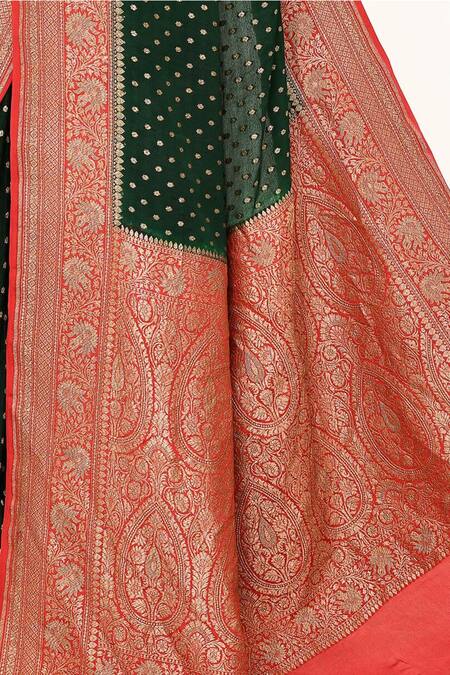 Shop Naaritva India Green Handloom Cotton Zari Woven Floral Drop Banarasi Saree With Running Blouse Online at Aza Fashions Shop_Naaritva India_Green Handloom Cotton Zari Woven Floral Drop Banarasi Saree With Running Blouse _Online_at_Aza_Fashions