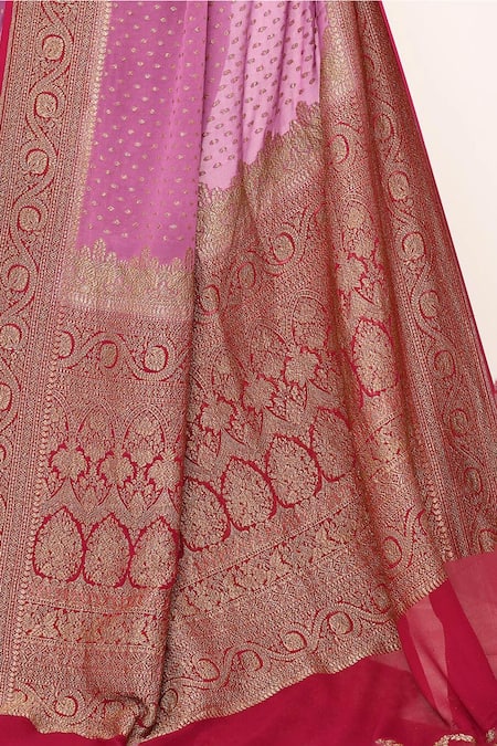 Shop_Naaritva India_Pink Handloom Cotton Zari Woven Vine Border Banarasi Saree With Running Blouse _Online_at_Aza_Fashions