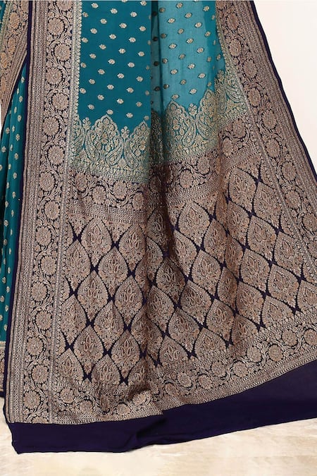 Shop Naaritva India Blue Handloom Cotton Zari Vine Border Woven Banarasi Saree With Running Blouse Online at Aza Fashions Shop_Naaritva India_Blue Handloom Cotton Zari Vine Border Woven Banarasi Saree With Running Blouse _Online_at_Aza_Fashions