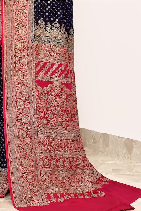 Shop_Naaritva India_Purple Handloom Cotton Zari Floral Border Banarasi Saree With Running Blouse _Online_at_Aza_Fashions