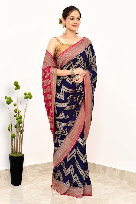Buy Naaritva India Wine Handloom Cotton Zari Chevron Woven Banarasi Saree With Running Blouse Online at Aza Fashions Buy_Naaritva India_Wine Handloom Cotton Zari Chevron Woven Banarasi Saree With Running Blouse _Online_at_Aza_Fashions