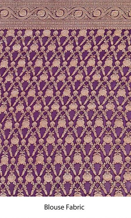 Buy_Naaritva India_Pink Handloom Cotton Zari Woven Vine Border Banarasi Saree With Running Blouse _Online_at_Aza_Fashions