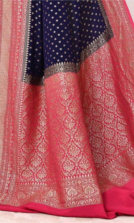 Buy_Naaritva India_Wine Handloom Floral Broad Border Woven Banarasi Saree With Running Blouse _Online_at_Aza_Fashions