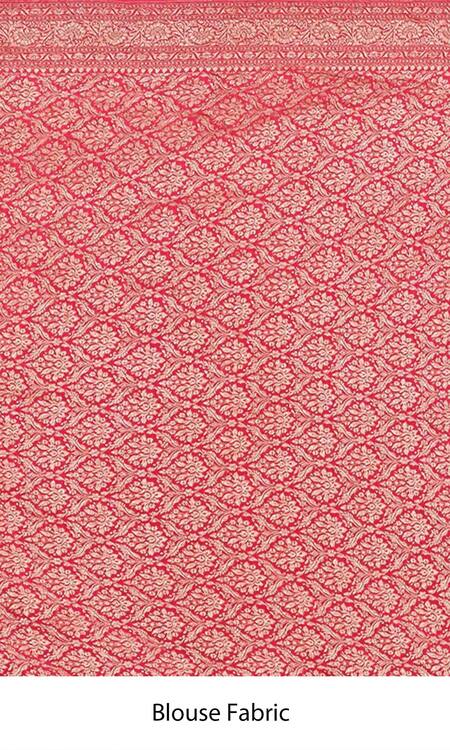 Shop_Naaritva India_Wine Handloom Floral Broad Border Woven Banarasi Saree With Running Blouse _Online_at_Aza_Fashions