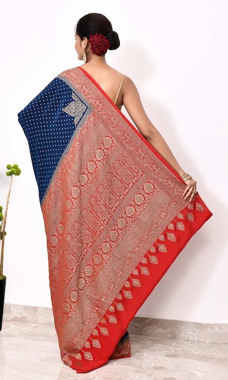 Naaritva India Animal Woven Border Banarasi Saree With Running Blouse 