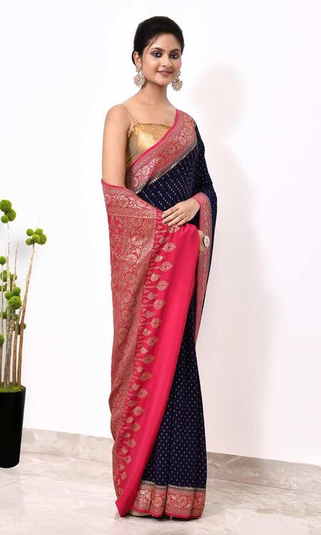 Naaritva India Blue Handloom Cotton, Woven Paisley Pattern Banarasi Saree With Running Blouse Online at Aza Fashions Naaritva India_Blue Handloom Cotton, Woven Paisley Pattern Banarasi Saree With Running Blouse _Online_at_Aza_Fashions