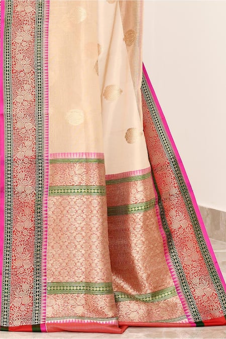 Buy_Naaritva India_Gold Tissue Embroidery Floral Border Woven Banarasi Saree With Running Blouse _Online_at_Aza_Fashions