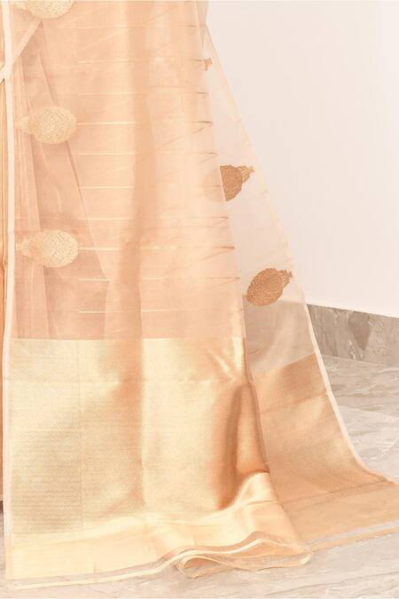 Buy_Naaritva India_Gold Tissue Embroidery Banarasi Tear Drop Woven Saree With Running Blouse _Online_at_Aza_Fashions