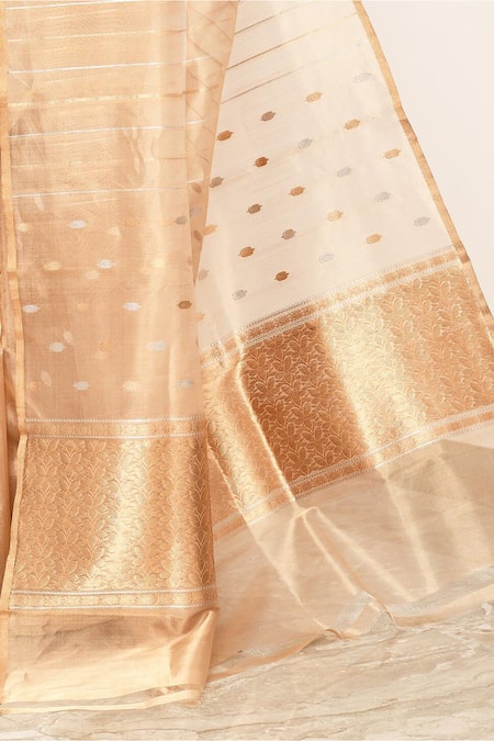 Buy_Naaritva India_Gold Tissue Banarasi Geometric Stripe Woven Saree With Running Blouse _Online_at_Aza_Fashions