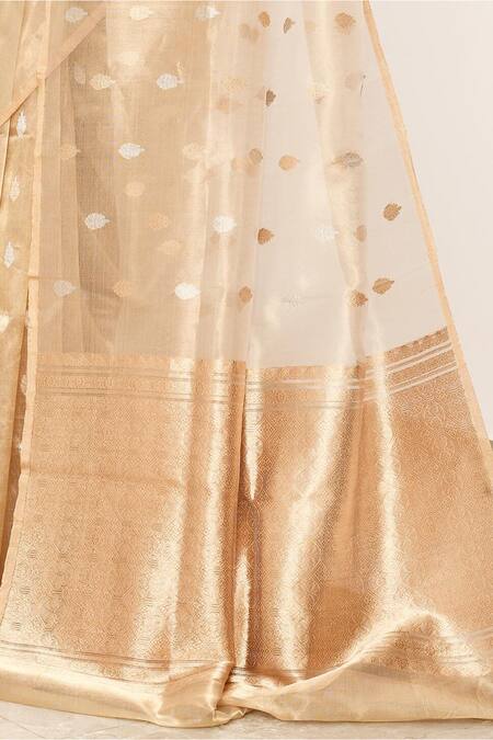 Buy_Naaritva India_Gold Tissue Embroidery Banarasi Floral Buti Woven Saree With Running Blouse _Online_at_Aza_Fashions