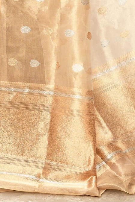 Buy_Naaritva India_Gold Tissue Embroidery Banarasi Tear Drop Pattern Saree With Running Blouse _Online_at_Aza_Fashions