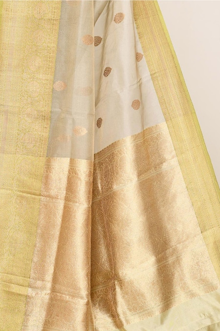 Buy_Naaritva India_Yellow Tissue Embroidery Colorblock Woven Banarasi Saree With Running Blouse _Online_at_Aza_Fashions