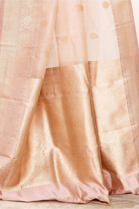 Buy_Naaritva India_Pink Tissue Embroidery Tear Drop Woven Banarasi Saree With Running Blouse _Online_at_Aza_Fashions