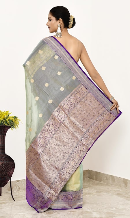 Naaritva India Botanical Border Woven Banarasi Saree With Running Blouse 