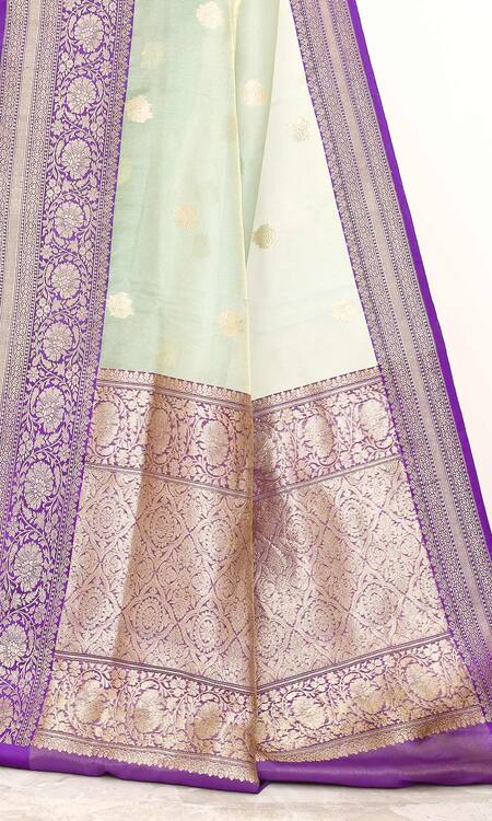 Buy_Naaritva India_Blue Tissue Botanical Border Woven Banarasi Saree With Running Blouse _Online_at_Aza_Fashions
