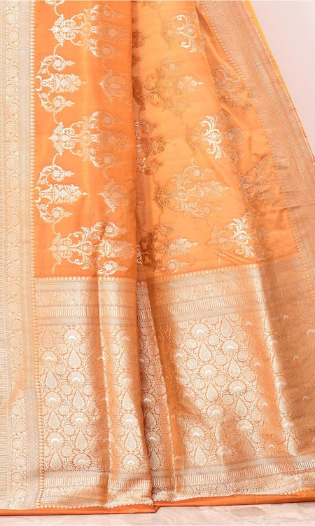 Buy Naaritva India Gold Kota Doria Embroidery Floral Woven Banarasi Saree With Running Blouse Online at Aza Fashions Buy_Naaritva India_Gold Kota Doria Embroidery Floral Woven Banarasi Saree With Running Blouse _Online_at_Aza_Fashions