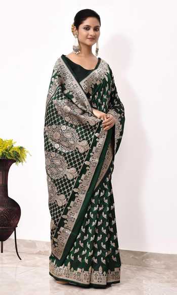Naaritva Banaras Green Kota Doria Embroidery Leaf Woven Banarasi Saree With Running Blouse Online at Aza Fashions Naaritva Banaras_Green Kota Doria Embroidery Leaf Woven Banarasi Saree With Running Blouse _Online_at_Aza_Fashions