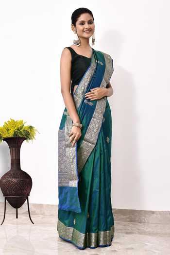 Naaritva Banaras Green Kota Doria Floral Kadwa Woven Banarasi Saree With Running Blouse Online at Aza Fashions Naaritva Banaras_Green Kota Doria Floral Kadwa Woven Banarasi Saree With Running Blouse _Online_at_Aza_Fashions