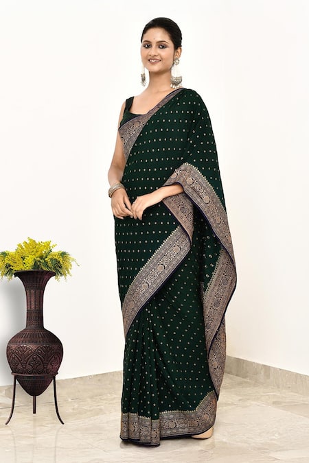 Naaritva India Black Handloom , Bandhej Woven Banarasi Saree With Running Blouse Online at Aza Fashions Naaritva India_Black Handloom , Bandhej Woven Banarasi Saree With Running Blouse _Online_at_Aza_Fashions