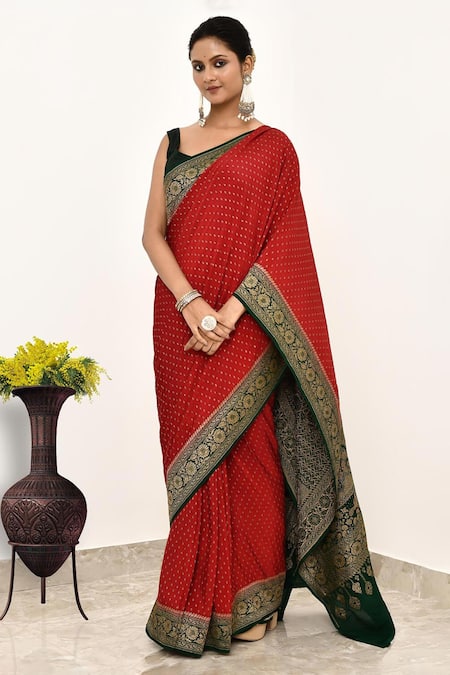 Buy Naaritva India Red Handloom Cotton Geometric Banarasi Handwoven Saree With Running Blouse Online at Aza Fashions Buy_Naaritva India_Red Handloom Cotton Geometric Banarasi Handwoven Saree With Running Blouse _Online_at_Aza_Fashions